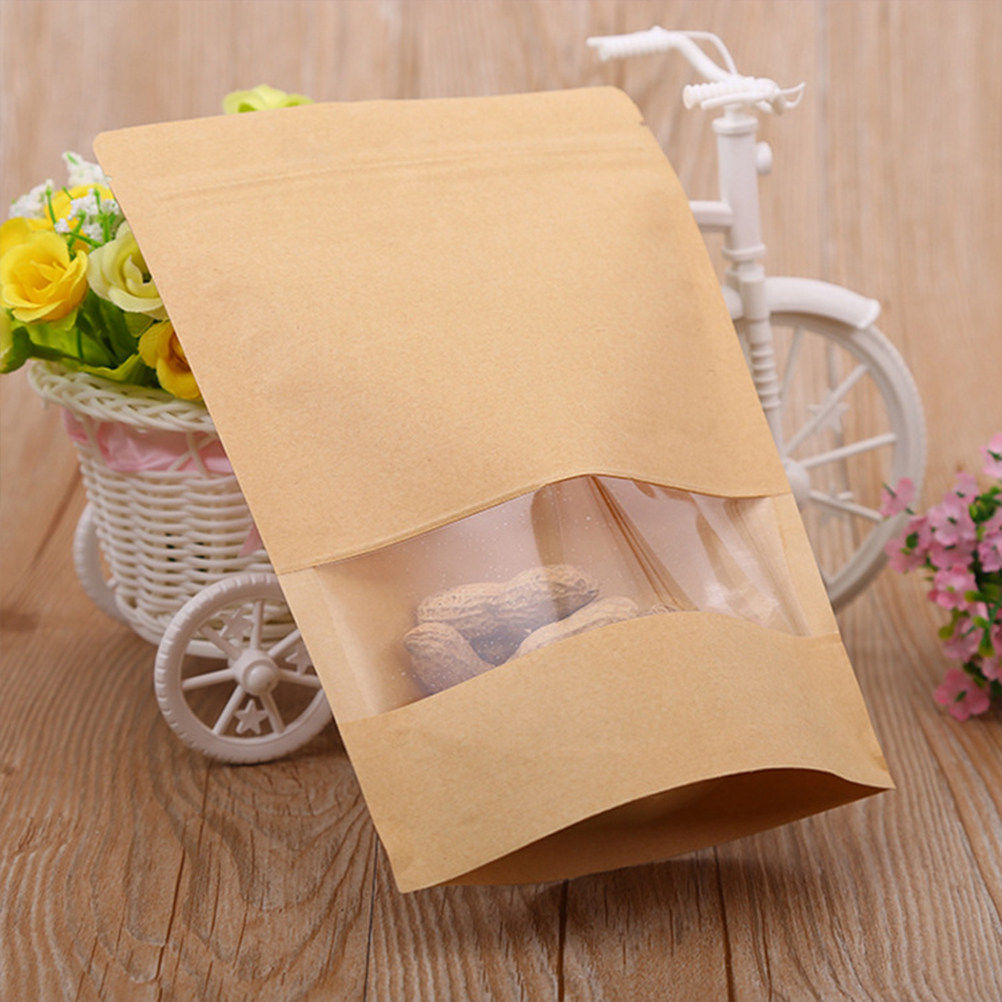 Food Snacks Packaging - 50Pcs Kraft Paper Zipper Sealed Stand-Up
