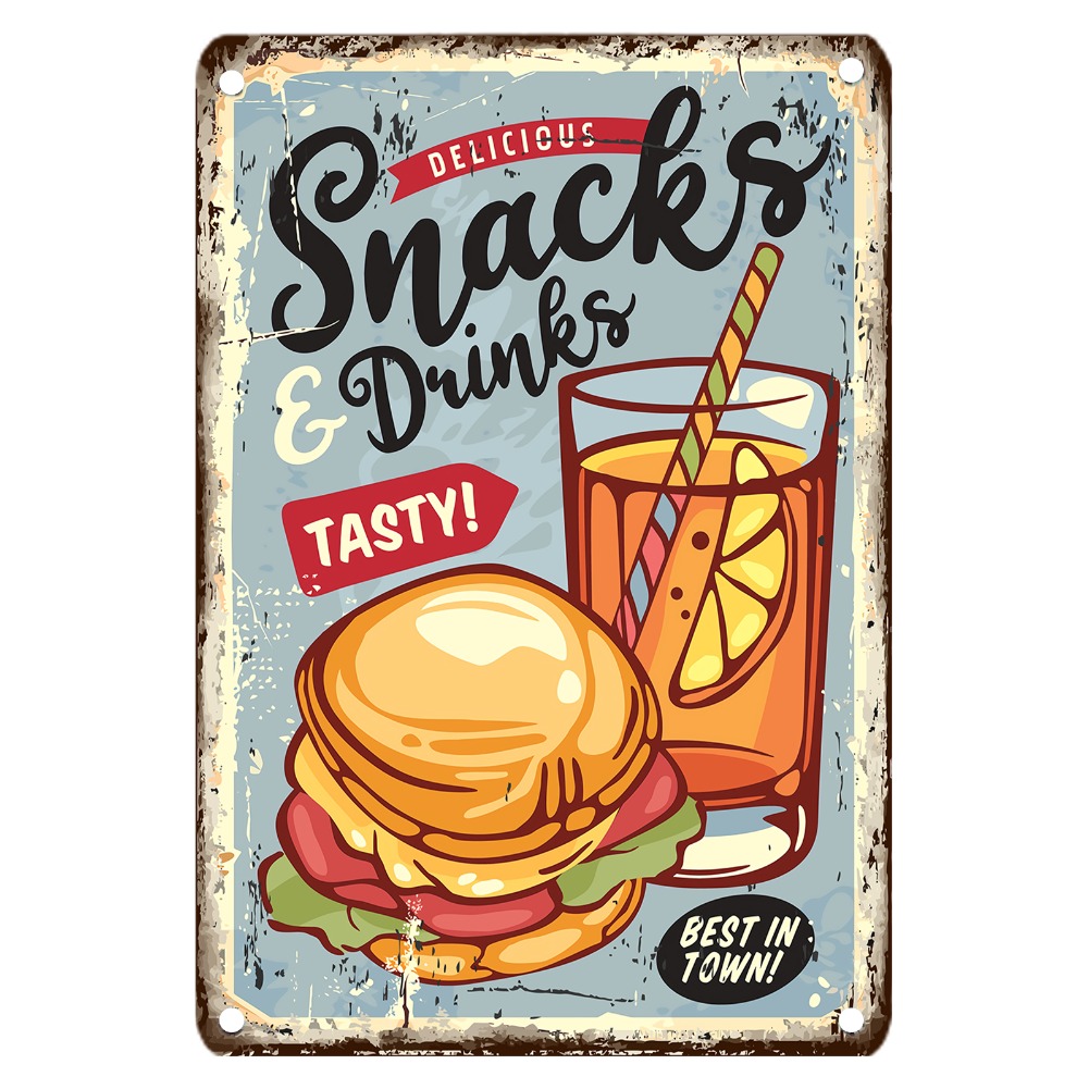 Food Snacks Easy - Vintage Food Metal Sign, 12x8 Inch